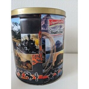 Trails End The Spirit of the West 7.5" Metal Popcorn Tin With Lid Vintage - Rare